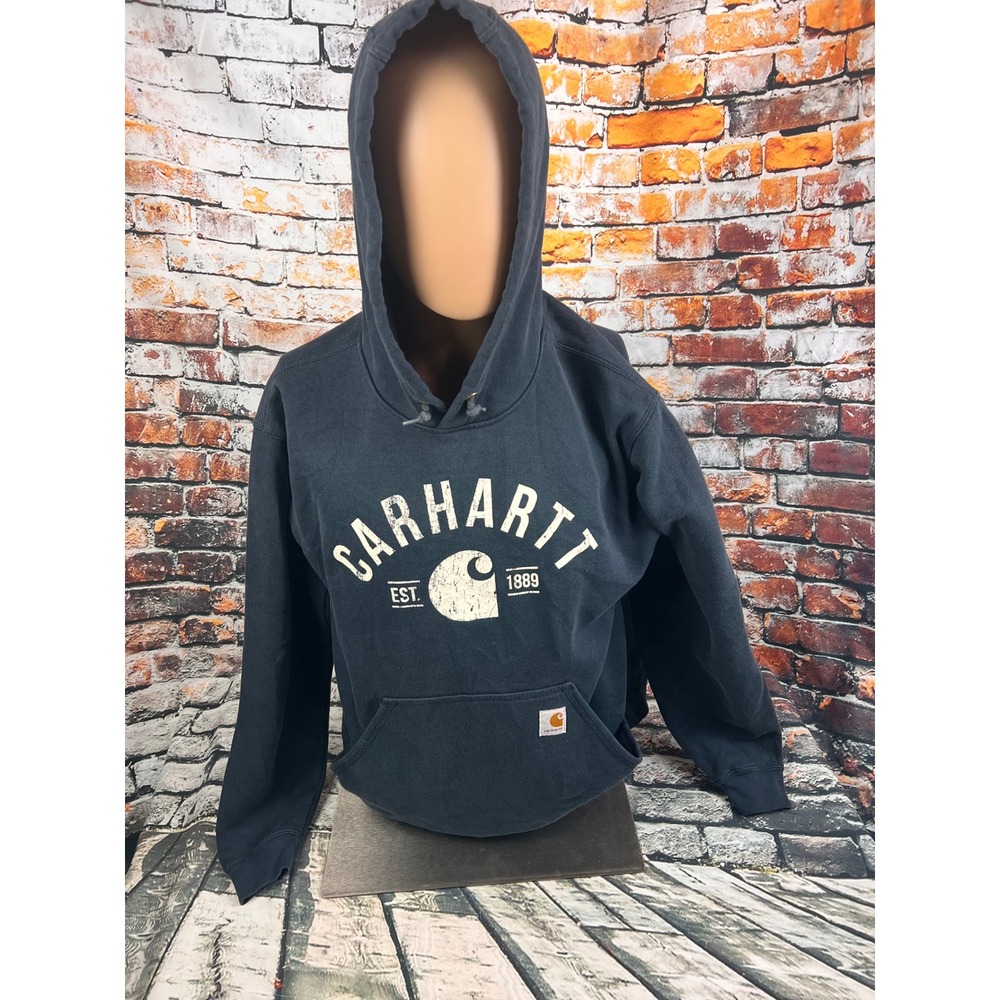 Carhartt Mens Navy Blue Graphic Logo Hoodie Original Fit Fleece L 104817-472